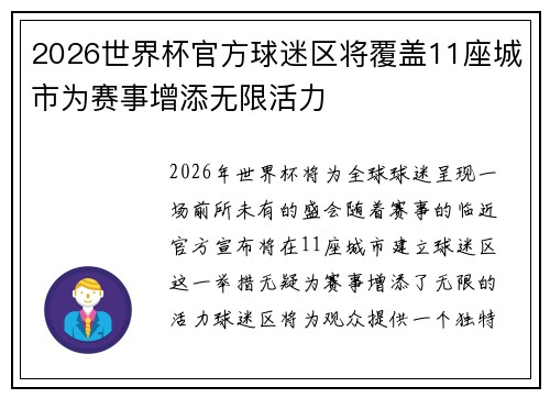 2026世界杯官方球迷区将覆盖11座城市为赛事增添无限活力